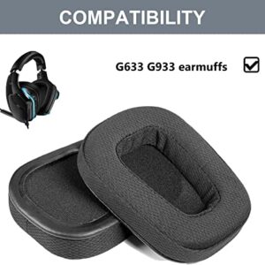 G933 Replacement Headset Earpads Ear Cushion Ear Cover Breathable Mesh Ear Pads Earmuff Repair Parts Compatible with Logitech G633/G933 Gaming Headphones(Black/Fabric)