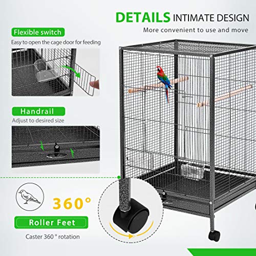 VIVOHOME 54 Inch Wrought Iron Large Bird Cage with Rolling Stand with 30 Inch Height Wrought Iron Bird Cage with Rolling Stand