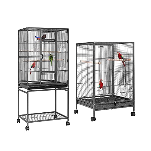 VIVOHOME 54 Inch Wrought Iron Large Bird Cage with Rolling Stand with 30 Inch Height Wrought Iron Bird Cage with Rolling Stand