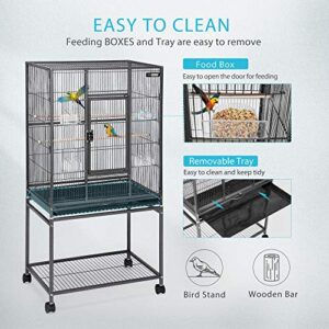 VIVOHOME 54 Inch Wrought Iron Large Bird Cage with Rolling Stand with 30 Inch Height Wrought Iron Bird Cage with Rolling Stand