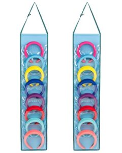 pacmaxi hanging headband holder for women, headband storage organizer, hairband rack holder with 8 clear pockets container, headband storage holder for girls with two piece set (blue)