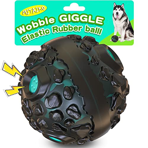 MITAIKO Dog Toy Ball for Aggressive Chewers, Interactive Fetch Dog Ball with Fun Squeaky Giggle Sound, Durable for Small Medium Large Dogs, Non-Toxic Elastic Rubber Pet Chew Toys, Black & Lake Blue