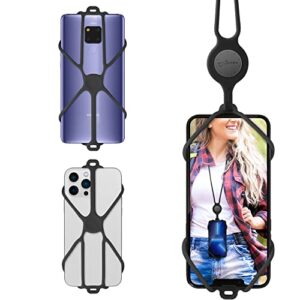 【bone】 universal phone lanyard for around the neck, adjustable silicone neck phone holder, cell phone lanyard holder compatible with iphone 13 pro max &most smartphones 4.7"-7.2" (black)