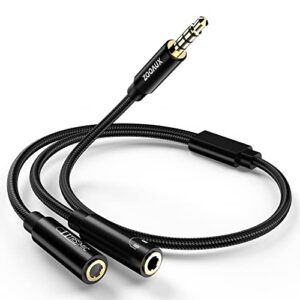 zooaux 3.5mm combo audio adapter cable with separate mic and audio headphone connector for ps4,ps5,xbox one s,nintendo switch,tablet,mobile phone,pc gaming headsets and new version laptop 13 inch