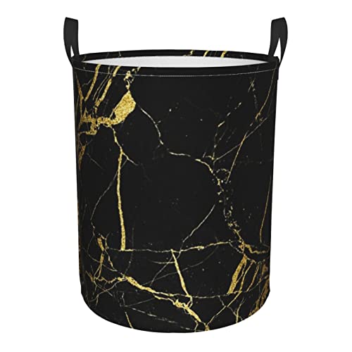 Laundry Basket Black Gold Marble Collapsible Oxford Fabric Laundry Hamper Foldable Clothes Laundry Bag With Handles For Storage Bin Toy Organizer Home Decor