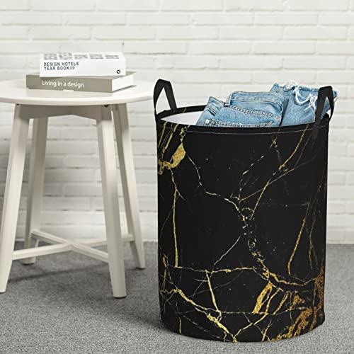 Laundry Basket Black Gold Marble Collapsible Oxford Fabric Laundry Hamper Foldable Clothes Laundry Bag With Handles For Storage Bin Toy Organizer Home Decor