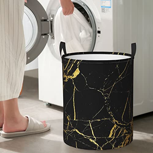 Laundry Basket Black Gold Marble Collapsible Oxford Fabric Laundry Hamper Foldable Clothes Laundry Bag With Handles For Storage Bin Toy Organizer Home Decor