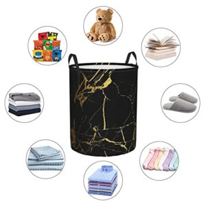 Laundry Basket Black Gold Marble Collapsible Oxford Fabric Laundry Hamper Foldable Clothes Laundry Bag With Handles For Storage Bin Toy Organizer Home Decor