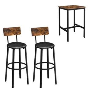 vasagle bar stools and bar table bundle, set of 2 pu upholstered bar chairs, square tall dining table, industrial, for dining room kitchen counter bar, rustic brown and black ulbc069b81 and ulbt25x