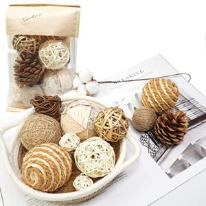 s-snail-oo 12 pcs rattan ball, decorative willow ball, assorted decorative spherical orbs vase bowl filler for bird foraging toys tabletop decor