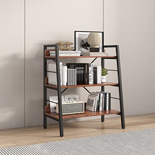 VERYKE 3 Tier Bookshelf Industrial Bookcase H Ladder Shelf Storage Shelves Wood Metal Book Rack Unit for Bedroom, Living Room(Tigger Brown)