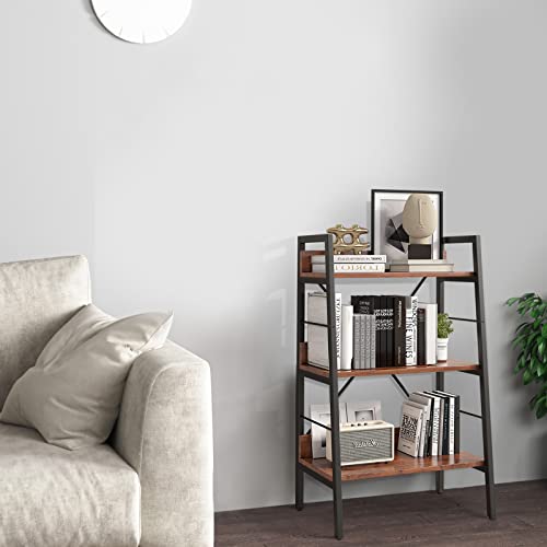 VERYKE 3 Tier Bookshelf Industrial Bookcase H Ladder Shelf Storage Shelves Wood Metal Book Rack Unit for Bedroom, Living Room(Tigger Brown)