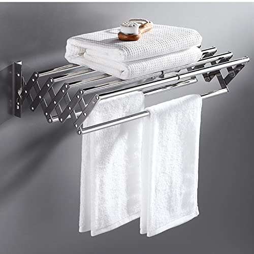 DOMPRO Wall Mounted Clothes Drying Rack Retractable Towel Rack Outdoor Stainless Steel 7 Towel Bar Compact Accordion Drying Rack Clothing for Bathroom/Laundry 110lb Capacity