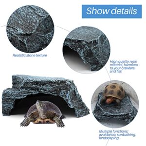 PAULOZYN Reptile Cave Resin Rock Basking Platform Hiding Habitat Fish Tank Decor Hideout Shelter Aquarium Ornament for Bearded Dragon Turtle Insect Frog Zoo