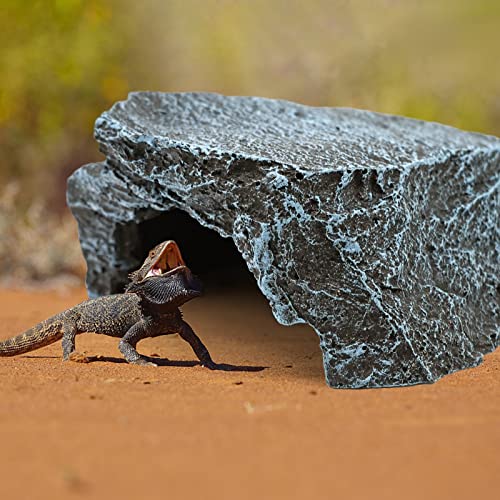 PAULOZYN Reptile Cave Resin Rock Basking Platform Hiding Habitat Fish Tank Decor Hideout Shelter Aquarium Ornament for Bearded Dragon Turtle Insect Frog Zoo