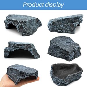 PAULOZYN Reptile Cave Resin Rock Basking Platform Hiding Habitat Fish Tank Decor Hideout Shelter Aquarium Ornament for Bearded Dragon Turtle Insect Frog Zoo