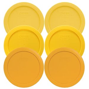 pyrex 7201-pc 4-cup food storage lids in (2) yolk yellow, (2) meyer lemon yellow and (2) butter yellow