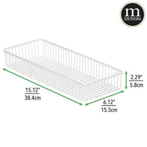 mDesign Metal Farmhouse Kitchen Cabinet Drawer Organizer Basket Tray, Shallow Storage Bin for Cutlery, Serving Spoons, Cooking Utensils, Appliances, Gadgets, Unity Collection, 15" Long, 2 Pack, White