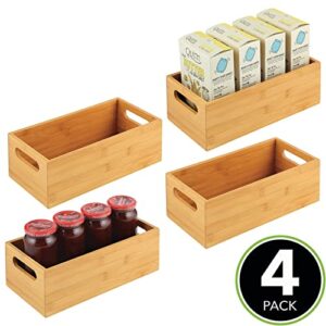 mDesign Bamboo Storage Bin Container, Drawer Organizer Crate Boxes with Handles for Kitchen Pantry Cabinet, Shelves, or Counter, Holds Snacks, Spices, Drinks, Echo Collection, 4 Pack, Natural/Tan