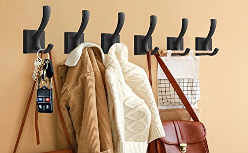 TOFIIGREM Black Wall Hooks Towel Hook, Bath Robe Hooks Heavy Duty Thick Coat Hooks, Wall Mount Hooks Bathroom Kitchen Garage Hooks for Hanging Key Robe Hat Backpack(6 Pack, Black)