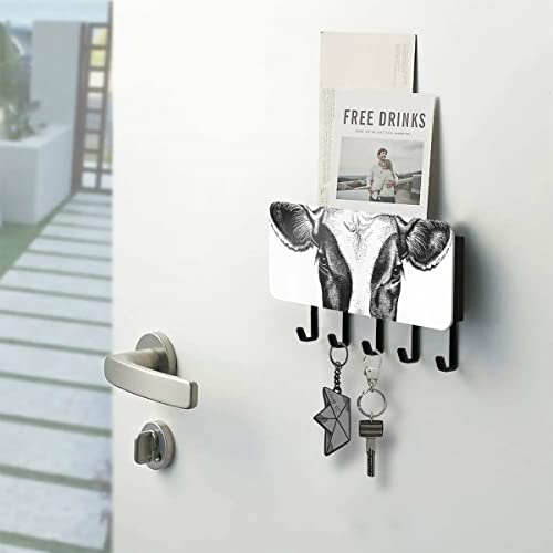 MCHIVER Cows Key Holder for Wall Decorative Mail Organizer Holders Wall Mounted Key Hangers with 5 Hooks Mounting Hardware Key Rack for Entryway Hallway Front Door