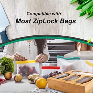 Bamboo Food Storage Ziploc Bag Organizer - Perfect for a Kitchen Drawer and Kitchen Organization - Plastic Ziploc Bags Storage Compatible with Gallon, Quart, Sandwich & Snack Variety Size Bags