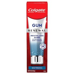 colgate renewal gum protection whitening toothpaste gel, mint gel toothpaste for gingivitis and teeth whitening restoration, sugar free, enamel safe, gluten free, vegan, 3 oz tube