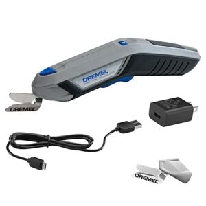 dremel 4v cordless electric scissors with usb rechargeable battery and two blade attachments - ideal for cutting cardboard, fabric, and paper, hssc-01