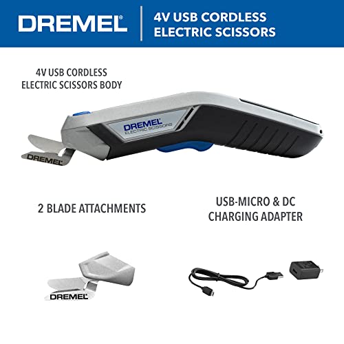 Dremel 4V Cordless Electric Scissors with USB Rechargeable Battery and Two Blade Attachments - Ideal for Cutting Cardboard, Fabric, and Paper, HSSC-01