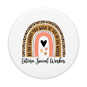 Latina Social Worker Leopard Rainbow Work Love Hispanic PopSockets Swappable PopGrip