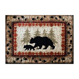 Flash Furniture Ursus Collection Rustic Lodge Wandering Black Bear & Cub Area Rug - Olefin Fibers in Brown, Beige, Black, & Green - 6' x 9' Accent Rug - Jute Backing