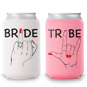 bachelorette party decorations ring finger can cooler - 10 count | neoprene drink holder sleeve, pink + white party favors, bridesmaid gifts - bride tribe koozies