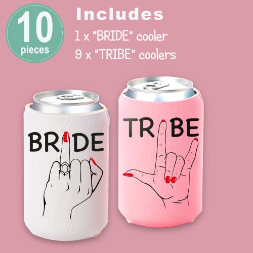 Bachelorette Party Decorations Ring Finger Can Cooler - 10 Count | Neoprene Drink Holder Sleeve, Pink + White Party Favors, Bridesmaid Gifts - Bride Tribe Koozies
