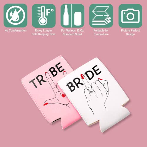 Bachelorette Party Decorations Ring Finger Can Cooler - 10 Count | Neoprene Drink Holder Sleeve, Pink + White Party Favors, Bridesmaid Gifts - Bride Tribe Koozies