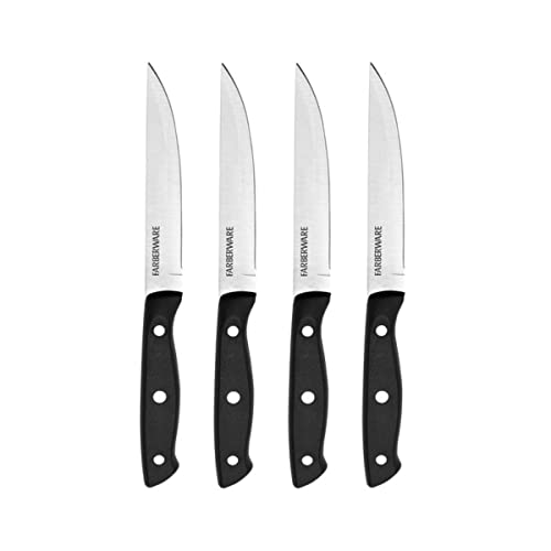 Farberware Triple-Riveted 4-Piece Steak Knife Set, High-Carbon Stainless Steel, Razor-Sharp Knives, Kitchen Knives, Set of 4, Black