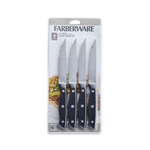 Farberware Triple-Riveted 4-Piece Steak Knife Set, High-Carbon Stainless Steel, Razor-Sharp Knives, Kitchen Knives, Set of 4, Black