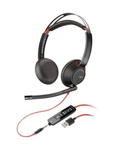 poly blackwire 5220 usb-a wired headset (plantronics) - flexible noise-canceling boom mic - ergonomic design - connect to pc/mac, mobile via usb-a or 3.5 mm - works w/teams, zoom - amazon exclusive
