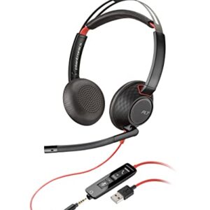 Poly Blackwire 5220 USB-A Wired Headset (Plantronics) - Flexible Noise-Canceling Boom Mic - Ergonomic Design - Connect to PC/Mac, Mobile via USB-A or 3.5 mm - Works w/Teams, Zoom - Amazon Exclusive