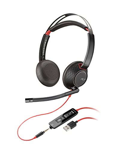 Poly Blackwire 5220 USB-A Wired Headset (Plantronics) - Flexible Noise-Canceling Boom Mic - Ergonomic Design - Connect to PC/Mac, Mobile via USB-A or 3.5 mm - Works w/Teams, Zoom - Amazon Exclusive