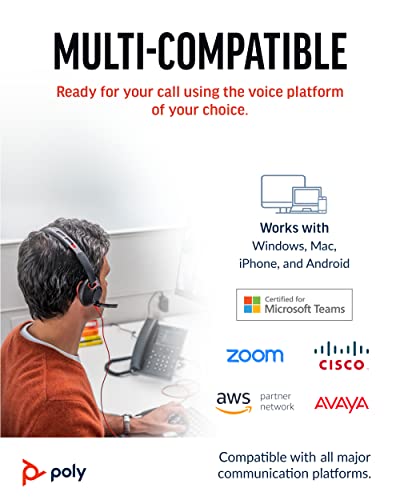 Poly Blackwire 5220 USB-A Wired Headset (Plantronics) - Flexible Noise-Canceling Boom Mic - Ergonomic Design - Connect to PC/Mac, Mobile via USB-A or 3.5 mm - Works w/Teams, Zoom - Amazon Exclusive