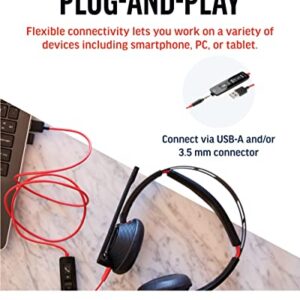 Poly Blackwire 5220 USB-A Wired Headset (Plantronics) - Flexible Noise-Canceling Boom Mic - Ergonomic Design - Connect to PC/Mac, Mobile via USB-A or 3.5 mm - Works w/Teams, Zoom - Amazon Exclusive