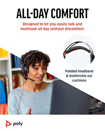 Poly Blackwire 5220 USB-A Wired Headset (Plantronics) - Flexible Noise-Canceling Boom Mic - Ergonomic Design - Connect to PC/Mac, Mobile via USB-A or 3.5 mm - Works w/Teams, Zoom - Amazon Exclusive