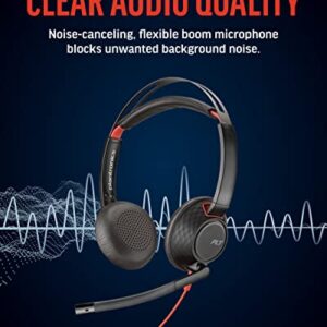 Poly Blackwire 5220 USB-A Wired Headset (Plantronics) - Flexible Noise-Canceling Boom Mic - Ergonomic Design - Connect to PC/Mac, Mobile via USB-A or 3.5 mm - Works w/Teams, Zoom - Amazon Exclusive