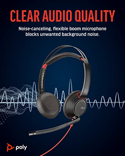 Poly Blackwire 5220 USB-A Wired Headset (Plantronics) - Flexible Noise-Canceling Boom Mic - Ergonomic Design - Connect to PC/Mac, Mobile via USB-A or 3.5 mm - Works w/Teams, Zoom - Amazon Exclusive