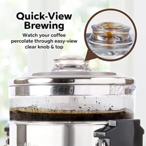 HomeCraft 40 Cup Coffee Urn and Hot Beverage Dispenser with Quick-View Brewing and Dripless Faucet, Stainless Steel