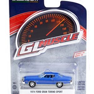 1974 Gran Torino Sport Medium Blue Metallic with Blue Interior Greenlight Muscle Series 26 1/64 Diecast Model Car by Greenlight 13310 B