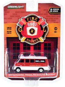 1970 econoline bus red and white paterson fire department (new jersey) fire & rescue series 2 1/64 diecast model car by greenlight 67020 a