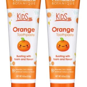 Himalaya Botanique Kids Toothpaste, Orange Flavor to Reduce Plaque and Keep Kids Brushing Longer, Fluoride Free, 4 oz, 2 Pack