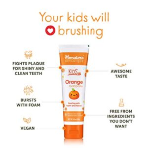 Himalaya Botanique Kids Toothpaste, Orange Flavor to Reduce Plaque and Keep Kids Brushing Longer, Fluoride Free, 4 oz, 2 Pack