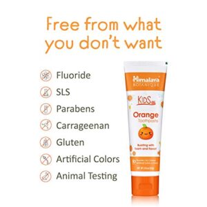 Himalaya Botanique Kids Toothpaste, Orange Flavor to Reduce Plaque and Keep Kids Brushing Longer, Fluoride Free, 4 oz, 2 Pack